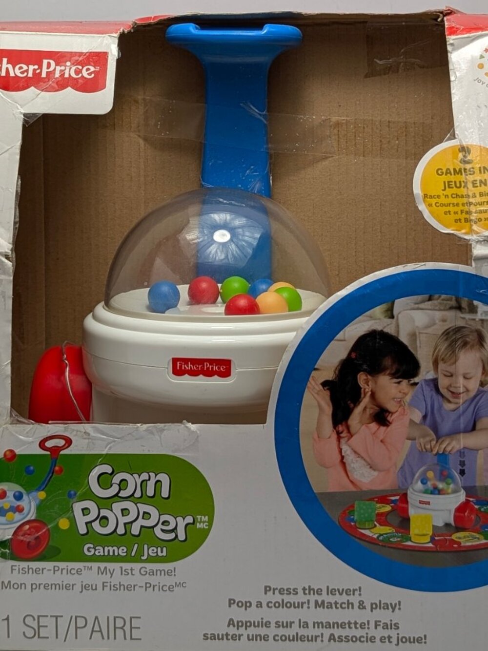 FISHER PRICE Corn Popper Game 2 in 1 Race N Chase & Bingo Pop Preschool Toy New